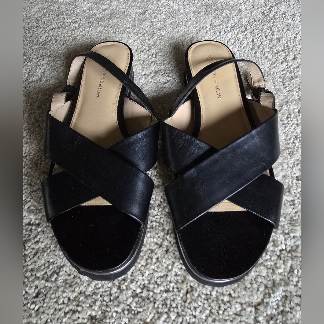 Antonio Melani Womens Black Leather Sling Back Sandles Sz. 8 M
